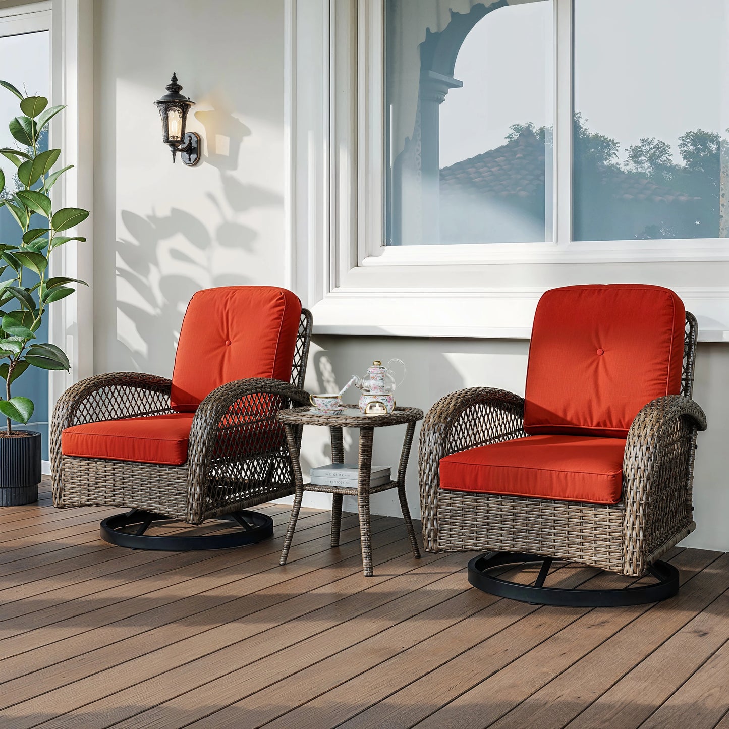 Outdoor Patio Furniture Set With Rotating Rocking Chairs