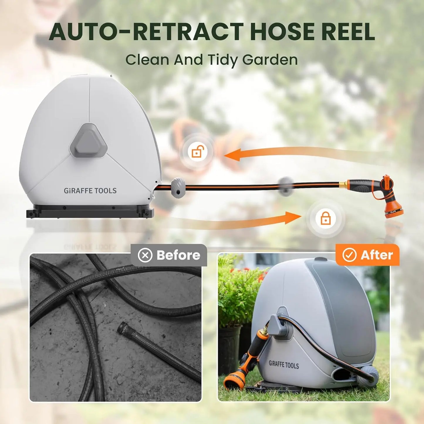 Giraffe Tools Retractable Hose Reel Auto Rewind Ground Mount