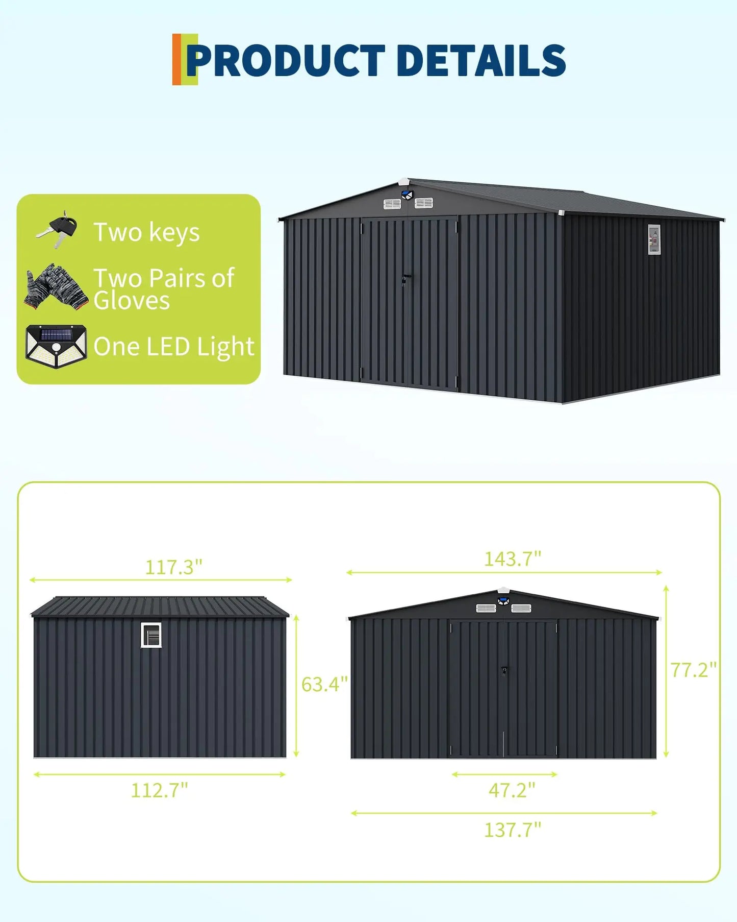 Metal Outdoor Storage Shed With Windows And Lockable Doors