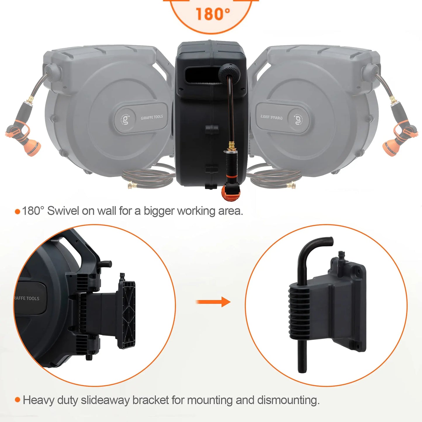 Giraffe Tools Retractable Garden Hose Reel Wall Mount