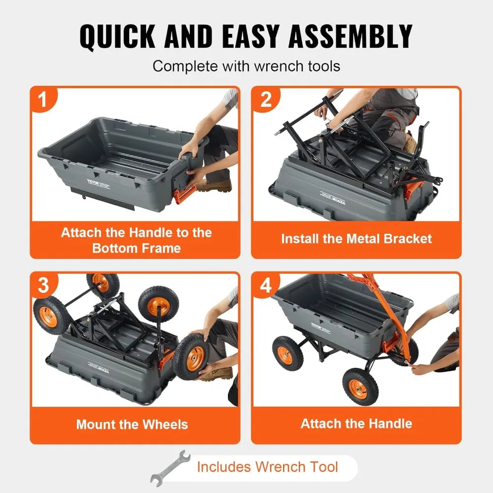 XMSJ Heavy Duty Garden Dump Cart 1500lbs Capacity Utility