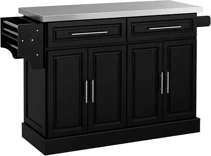 Rolling Kitchen Island Cart with Wheels and Stainless Steel Top