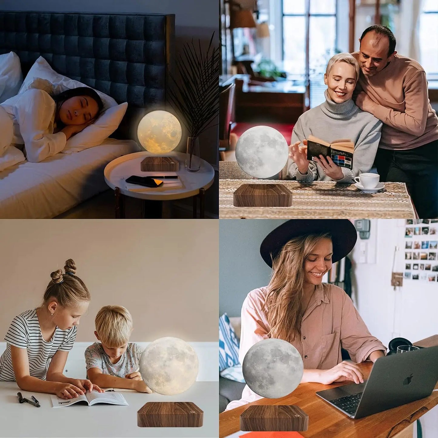 Mexllex Magnetic Floating Moon Lamp With Wooden Base LED Light