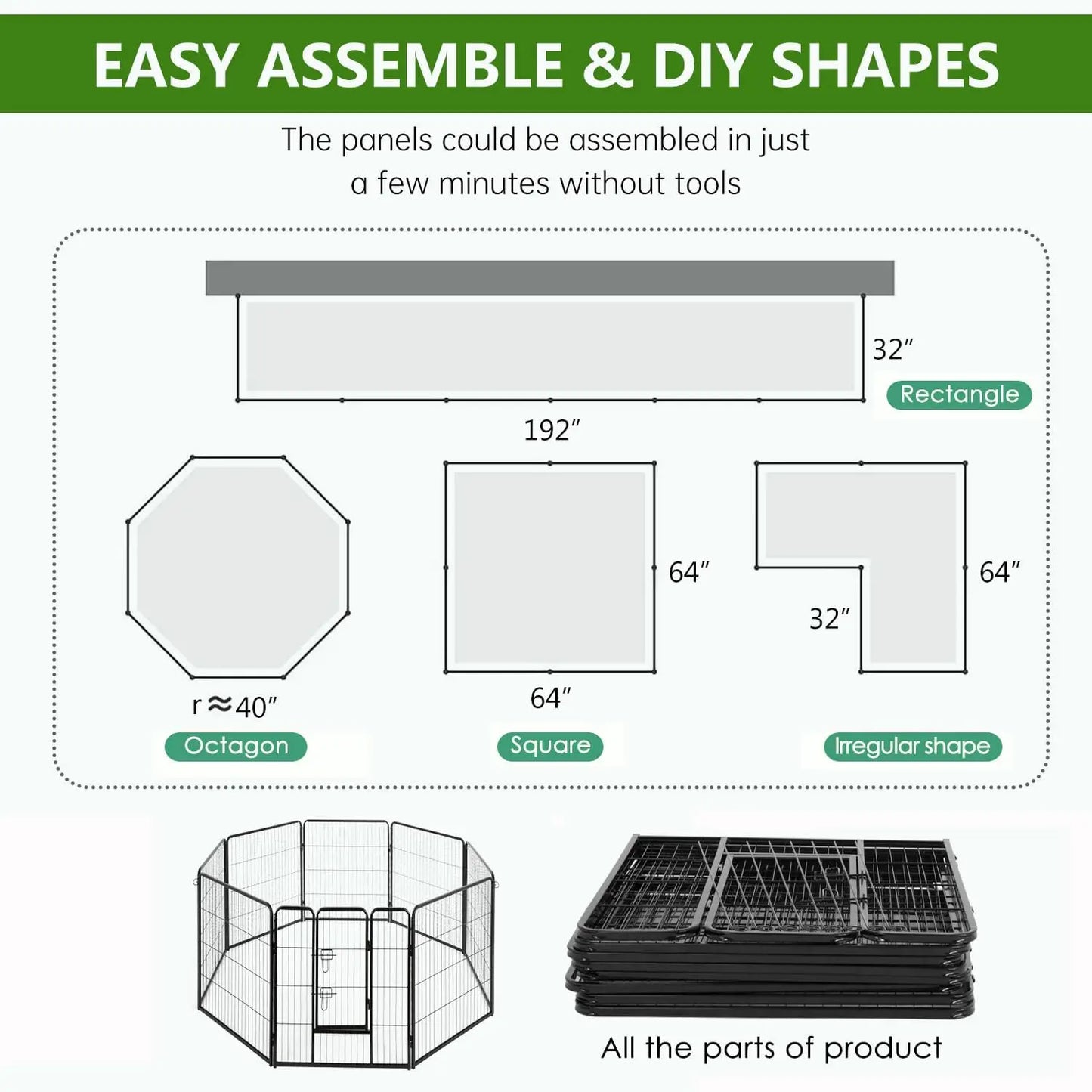 Dog Playpen Heavy Duty Metal Exercise Pen Indoor Outdoor Fence