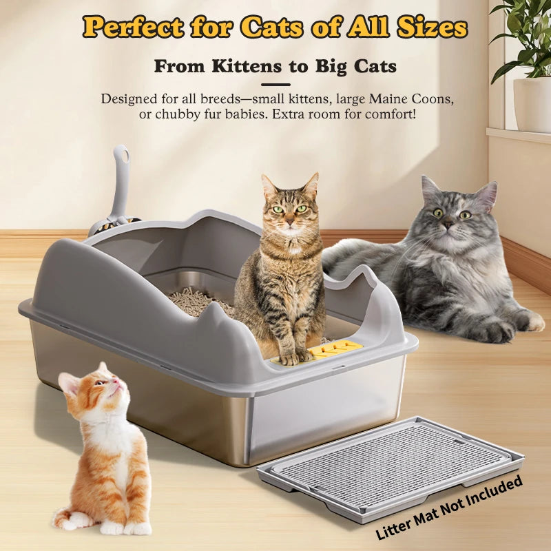 Stainless Steel Cat Litter Box With Lid Odor-Resistant Easy Clean