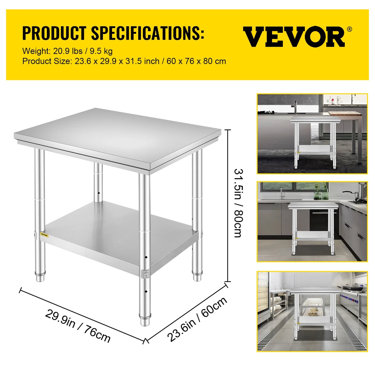 Commercial Kitchen Work Bench Stainless Steel Table With Undershelf