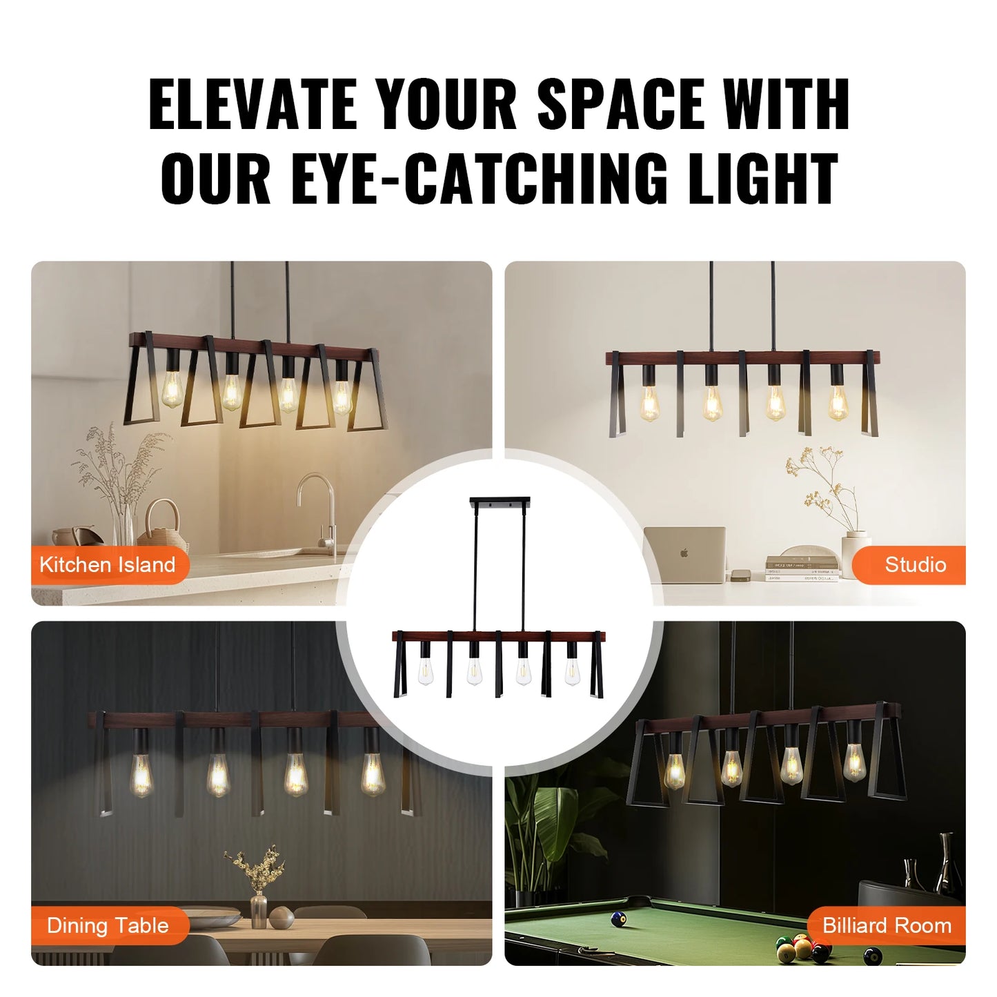 4-Light Kitchen Island Pendant Lights Industrial Metal Frame