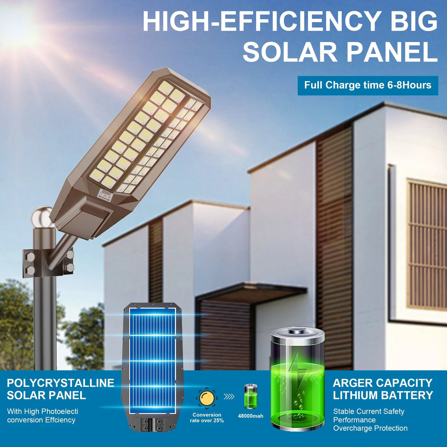 Outdoor Solar Street Lights 8000W Six Pack With Multiple Modes