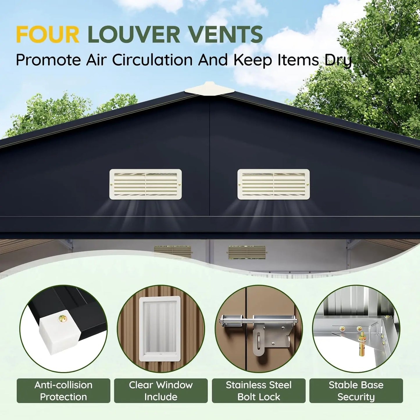 Outdoor Metal Storage Shed With Lockable Doors And Windows