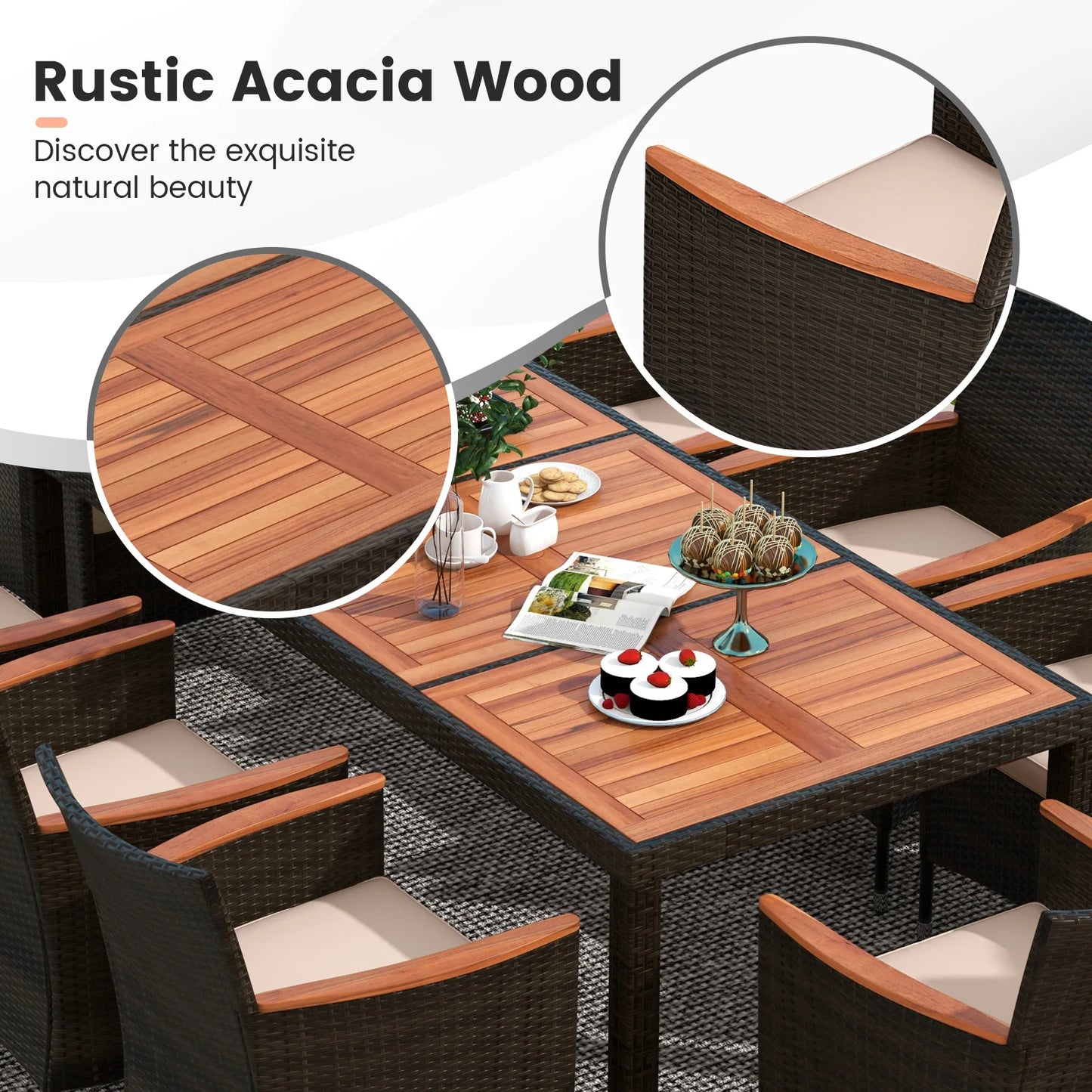 HOMASIS Outdoor Patio Wicker Dining Set With Umbrella Hole