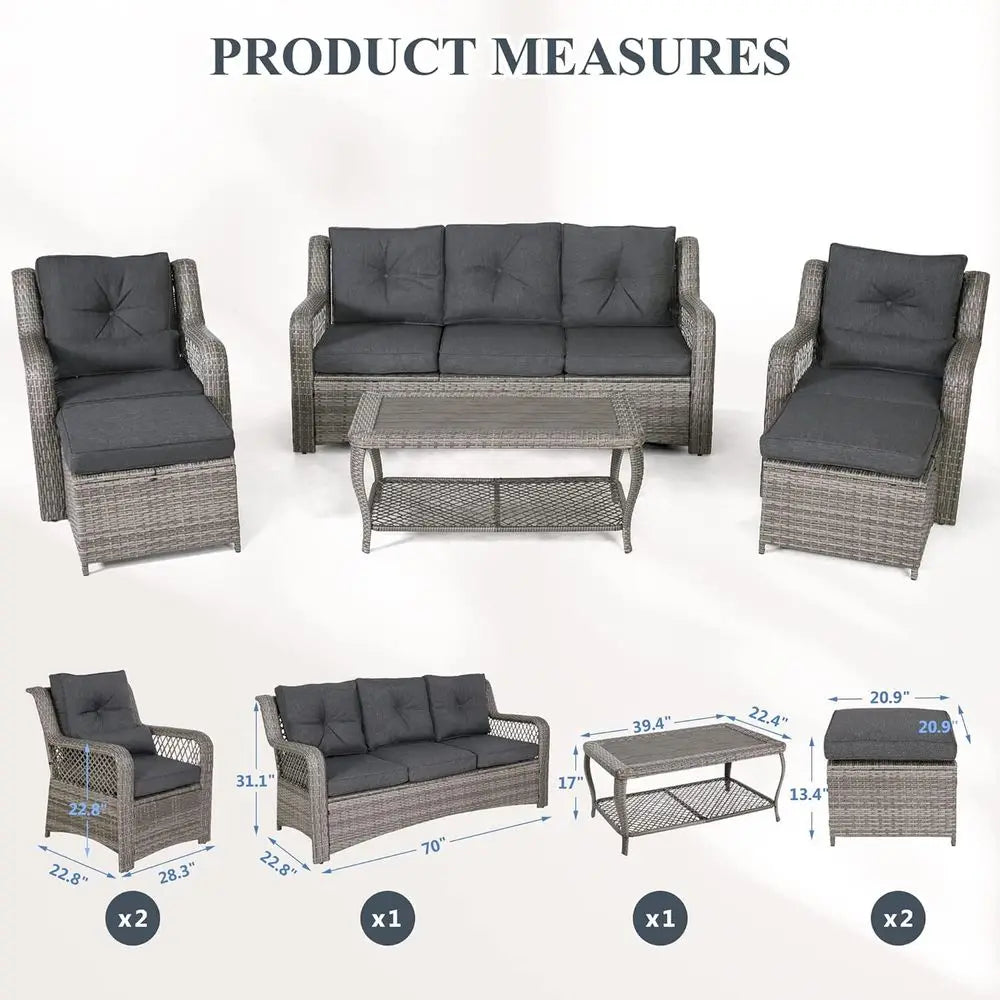 Outdoor 6 Piece Wicker Patio Furniture Set With Sectional