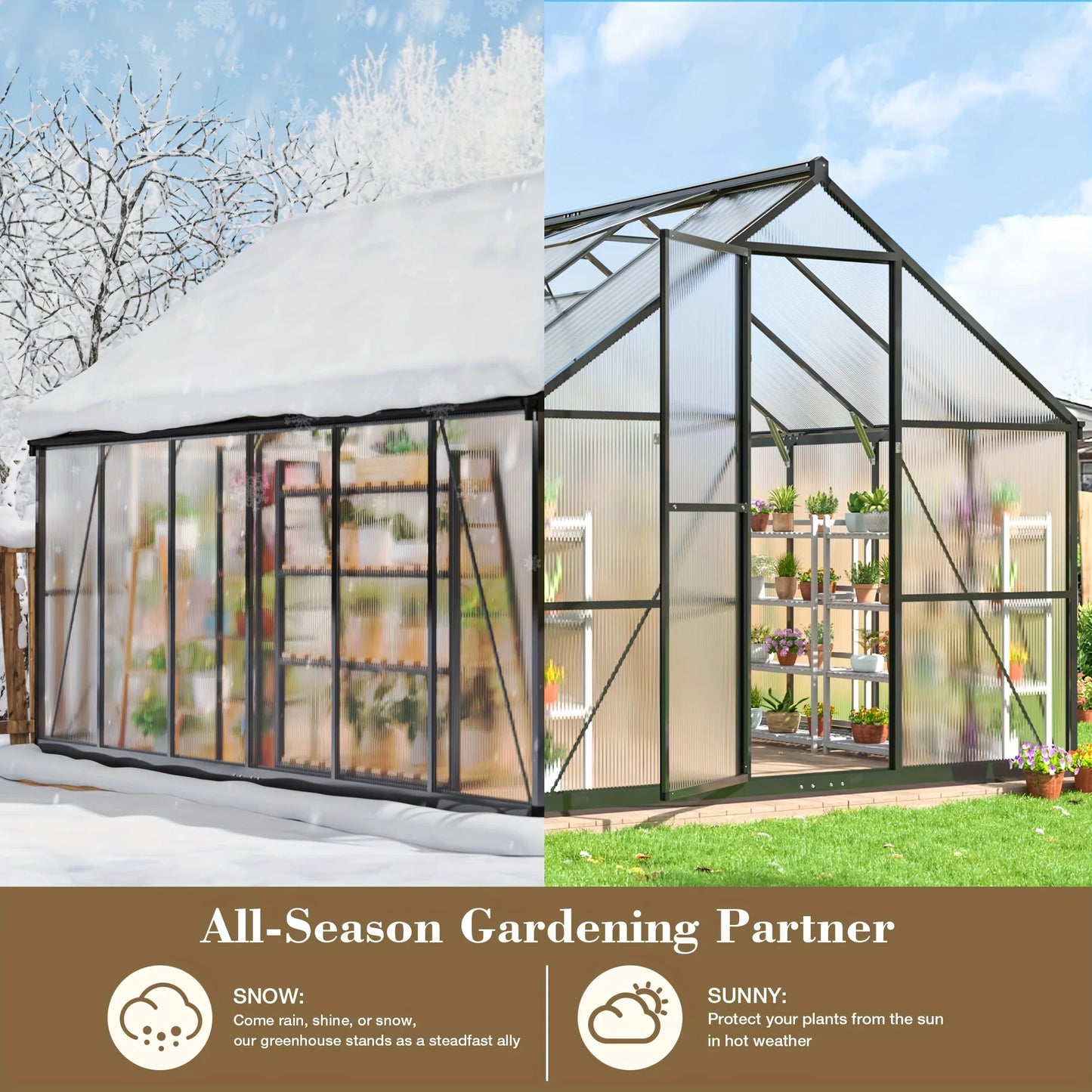 VIWAT Polycarbonate Greenhouse With Aluminum Frame And UV Protection