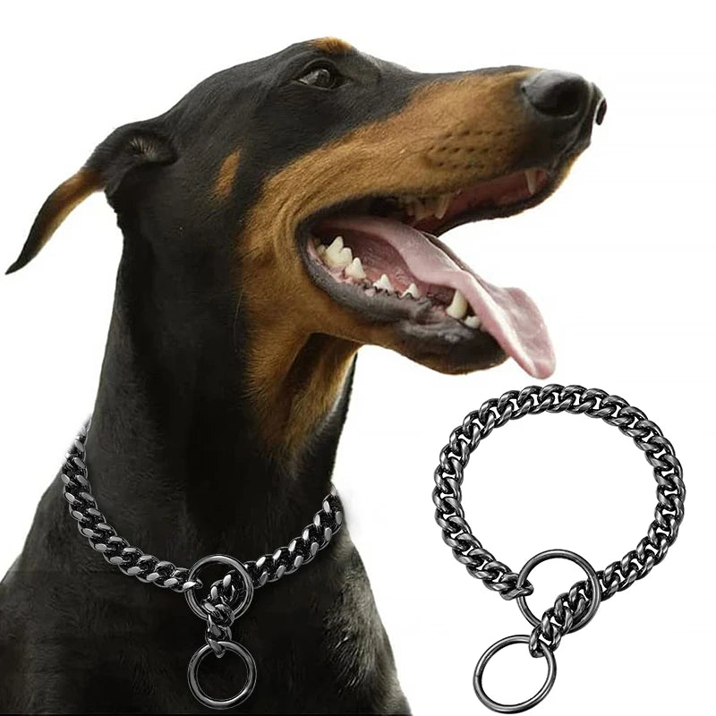 Stainless Steel Cuban Link Dog Collar For Walking Training