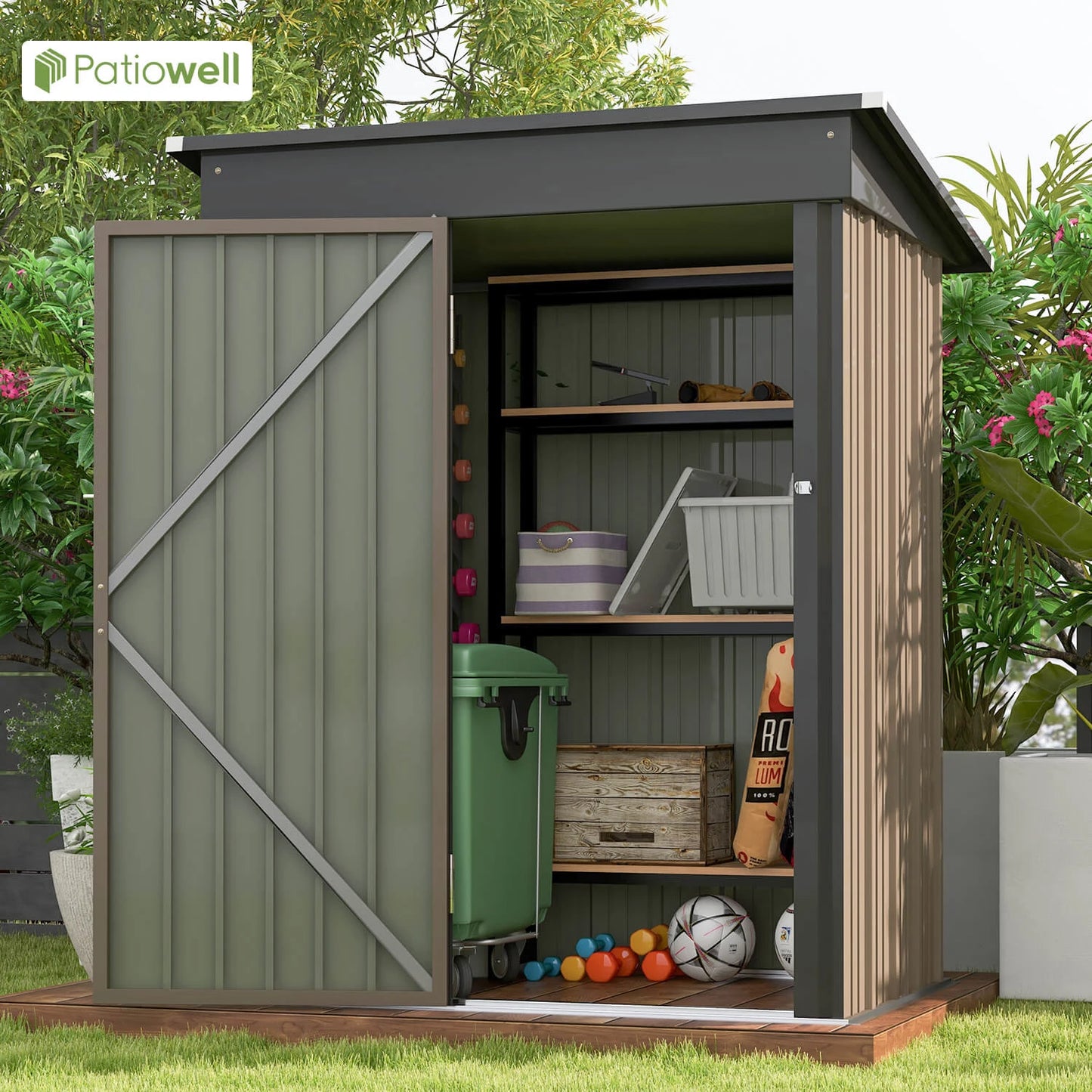 Victone Outdoor Storage Shed With Sloped Roof And Lockable Door