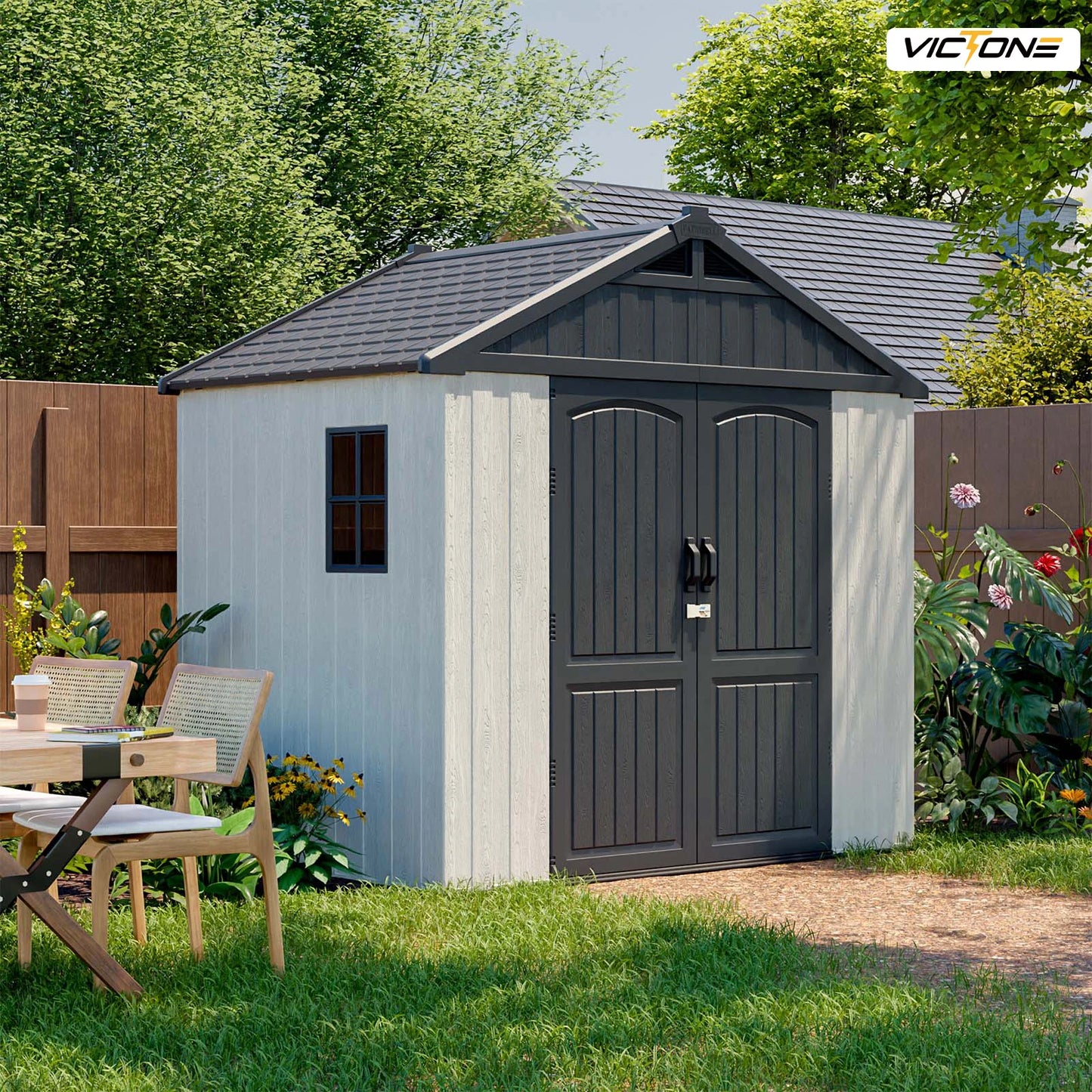 Victone Plastic Outdoor Storage Shed With Window And Lockable Door