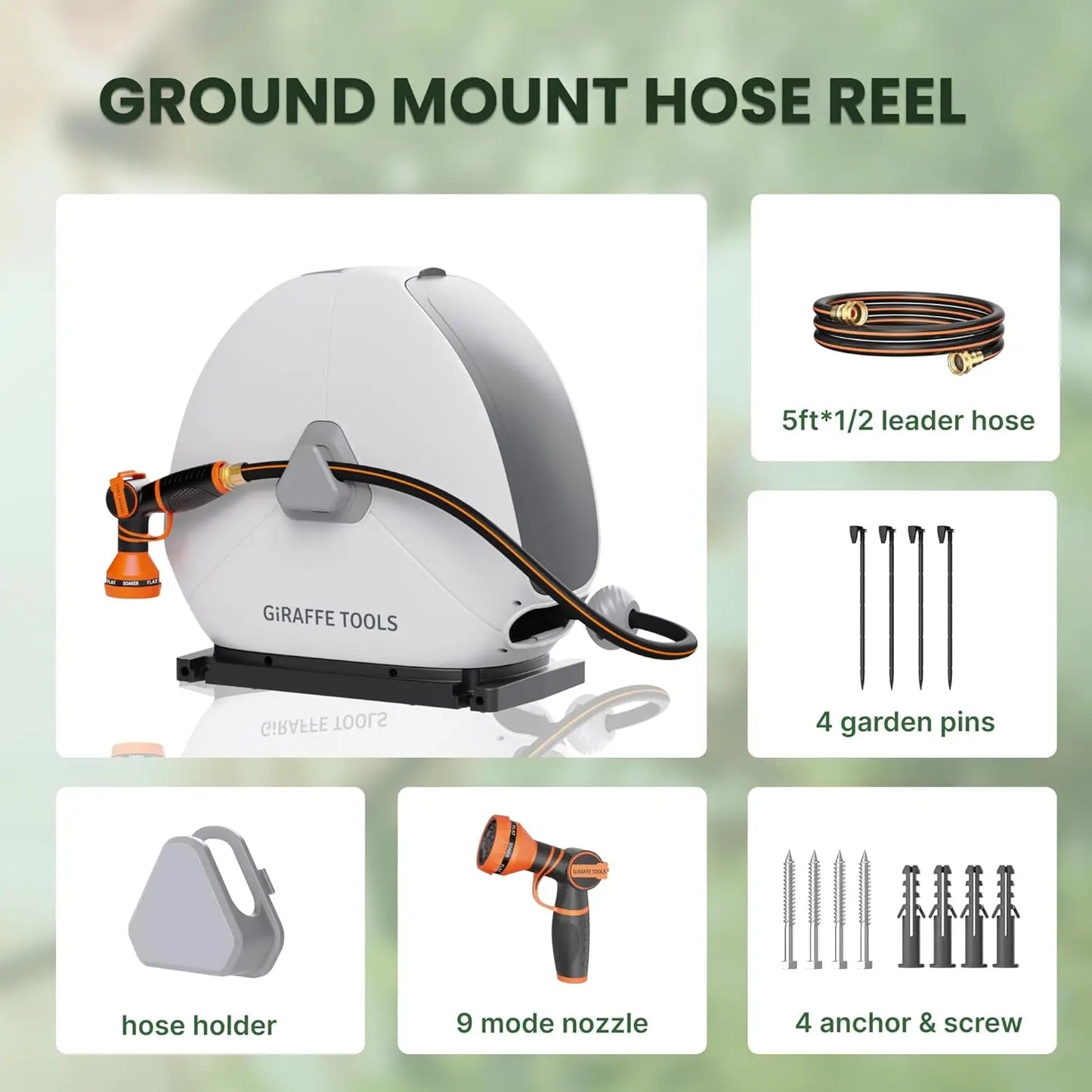 Giraffe Tools Retractable Hose Reel Auto Rewind Ground Mount