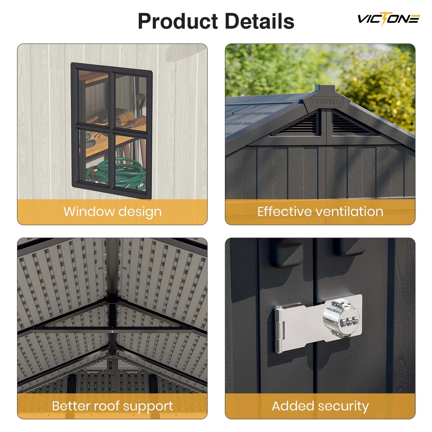 Victone Plastic Outdoor Storage Shed With Window And Lockable Door