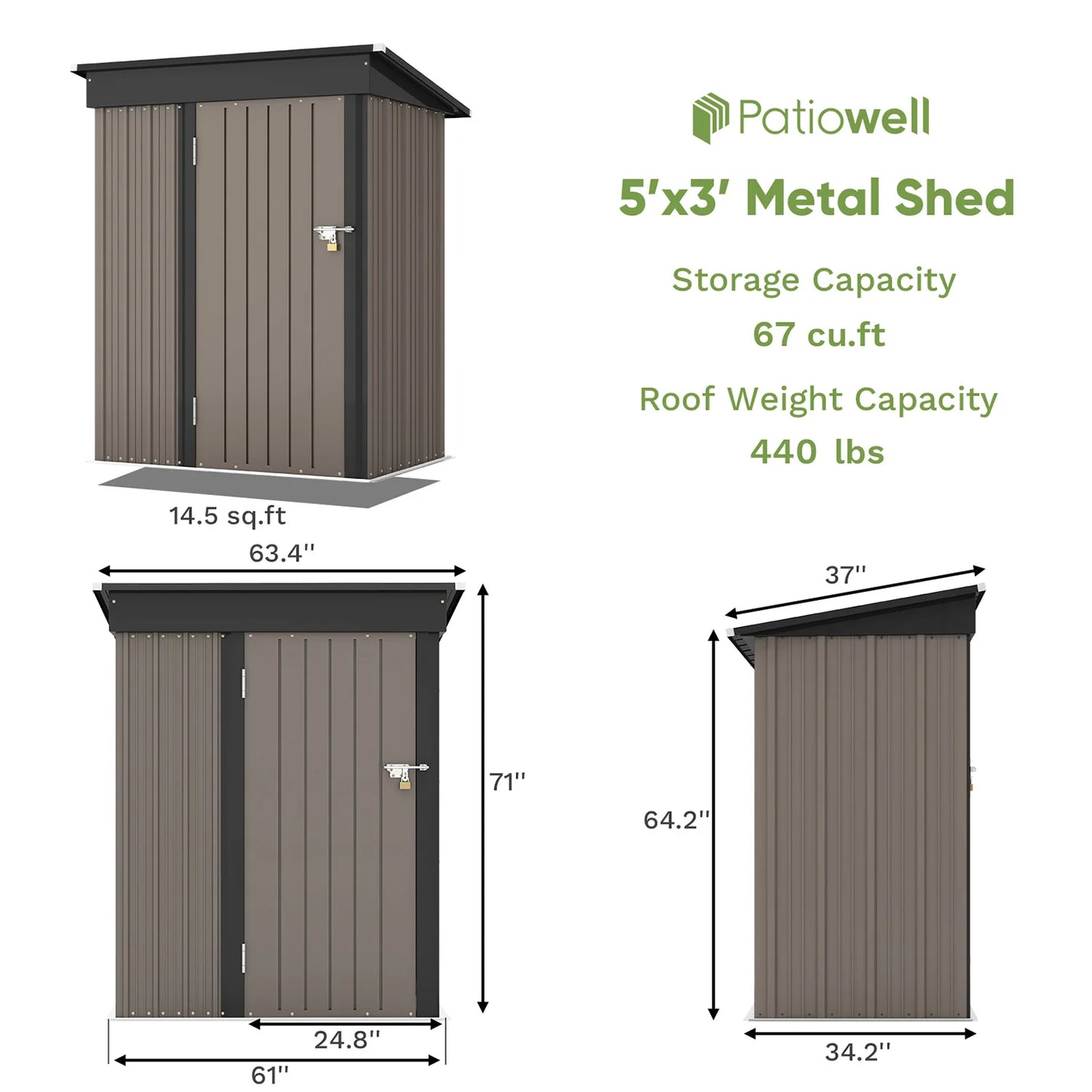 Victone Outdoor Storage Shed With Sloping Roof And Lockable Door
