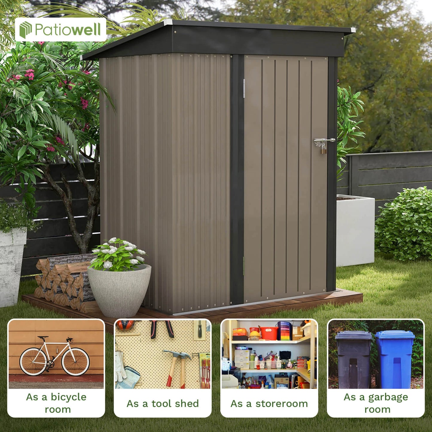 Victone Outdoor Storage Shed With Sloped Roof And Lockable Door