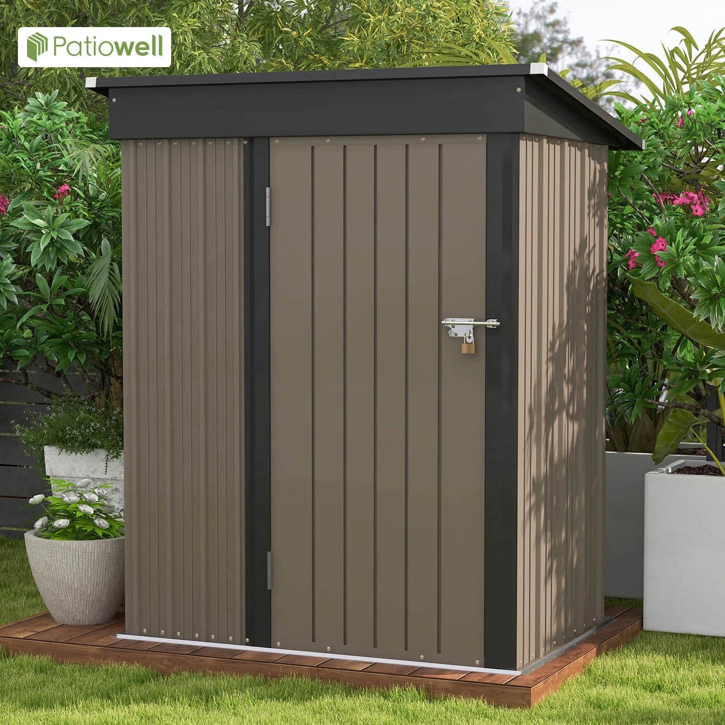 Victone Outdoor Storage Shed With Sloped Roof And Lockable Door