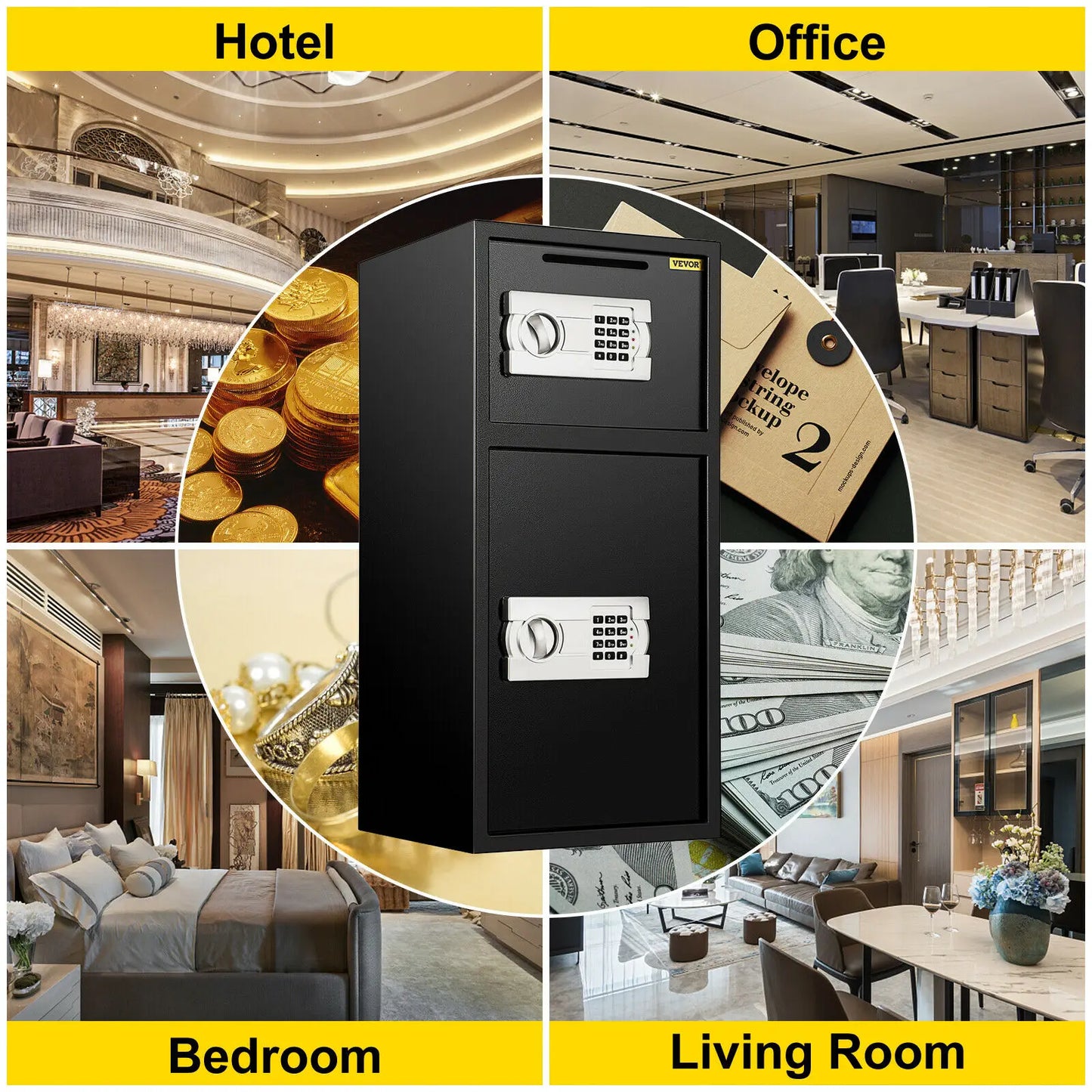 SucceBuy Double Door Safe Deposit Box Electronic Lock