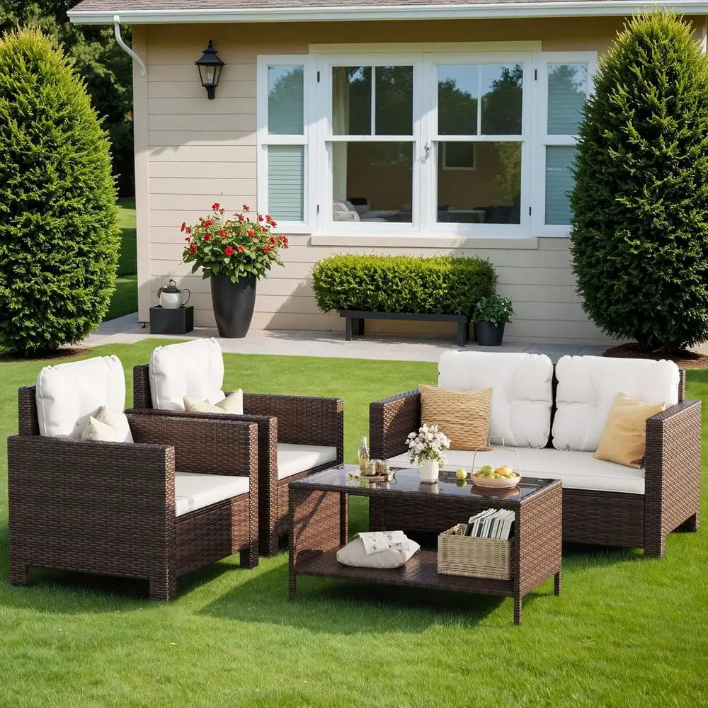Rattan Patio Furniture Set 4 Piece Wicker Chairs And Sofa