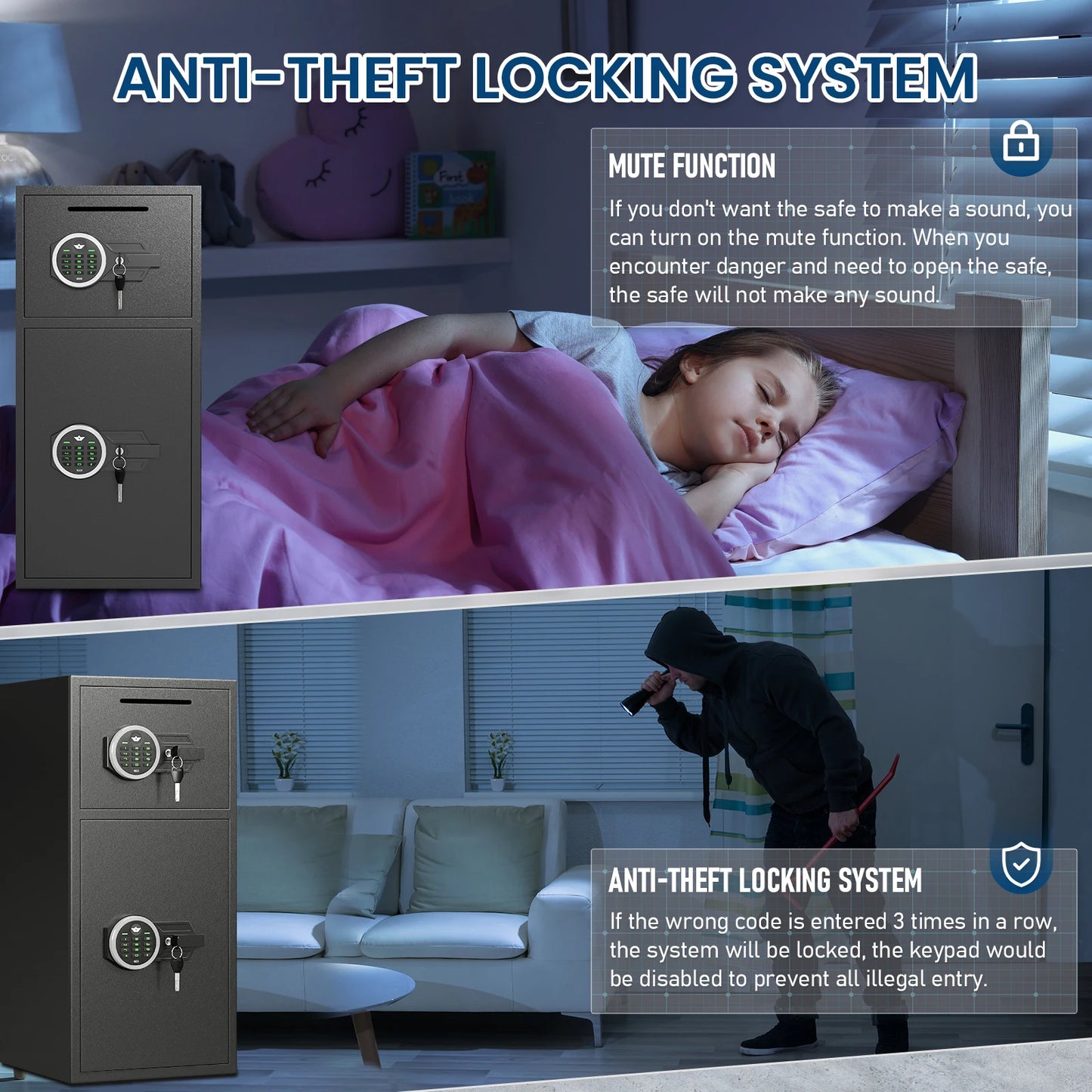 Kavey Safe Box With Dual Alarm System And Deposit Slot
