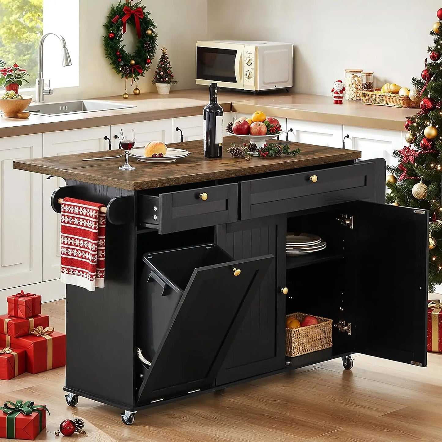 Kitchen Island With Power Outlet Drop Leaf And Knife Holder