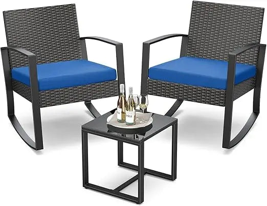 3 Piece Patio Furniture Set Rocking Bistro Outdoor Rattan With Coffee Table
