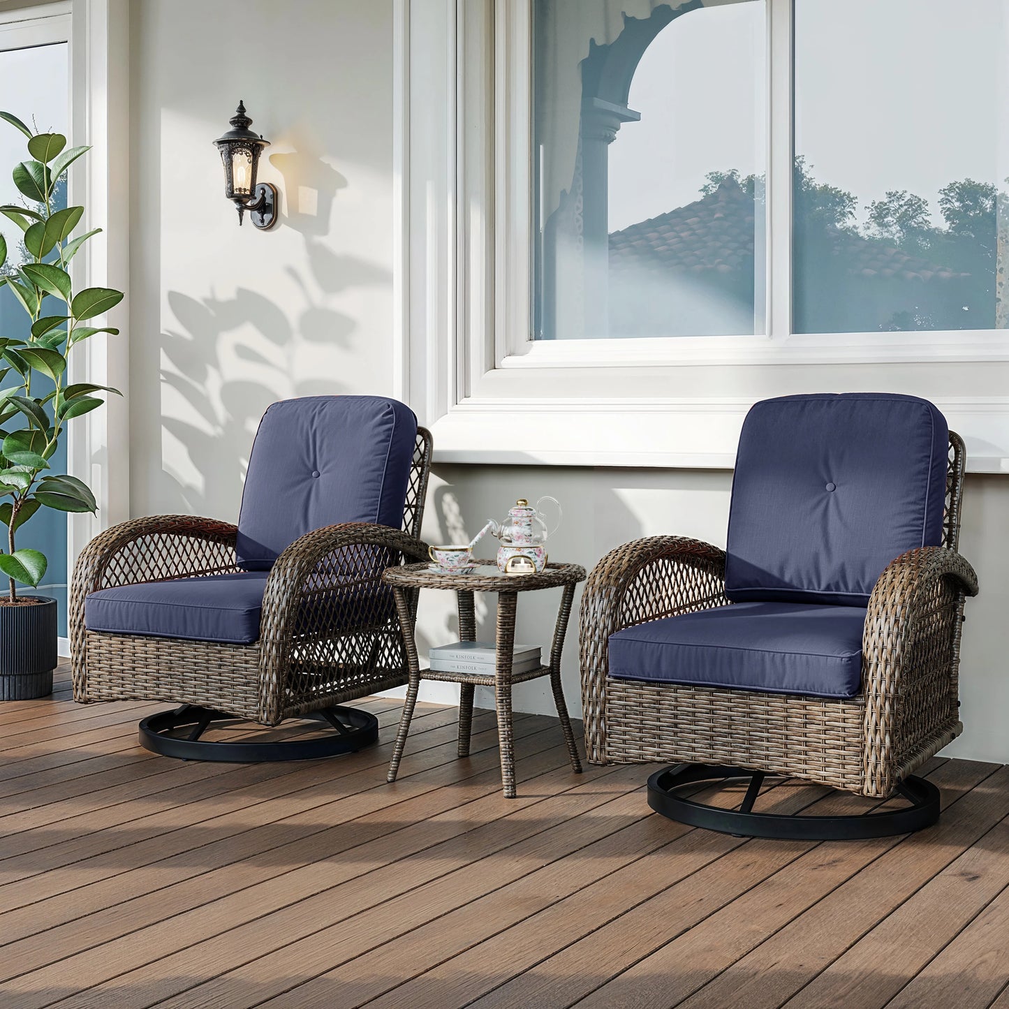Outdoor Patio Furniture Set With Rotating Rocking Chairs
