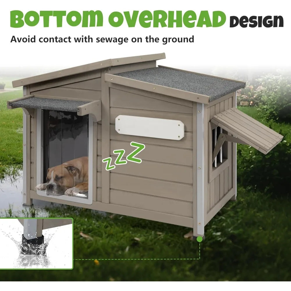 Outdoor Wooden Dog House Weatherproof With Adjustable Vent Windows
