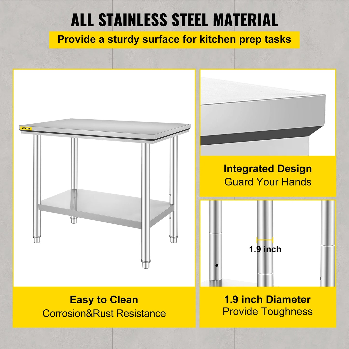 Commercial Kitchen Work Bench Stainless Steel Table With Undershelf