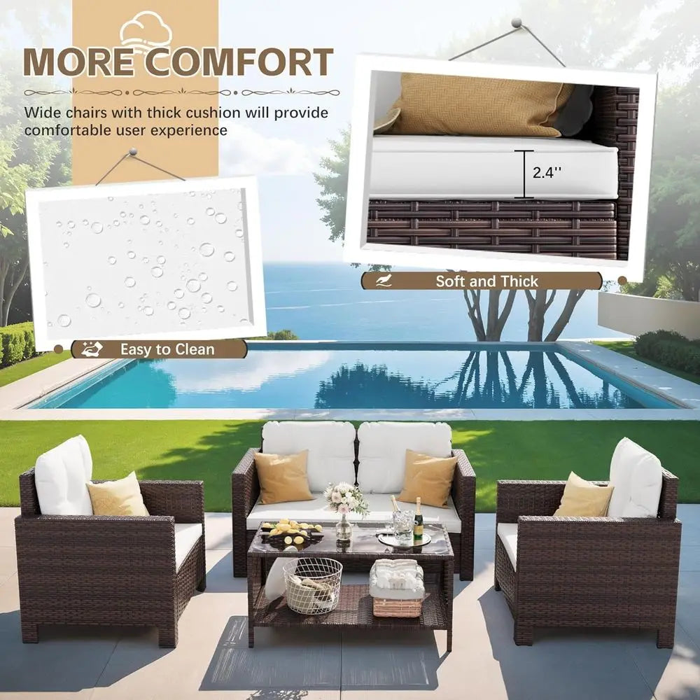 Rattan Patio Furniture Set 4 Piece Wicker Chairs And Sofa