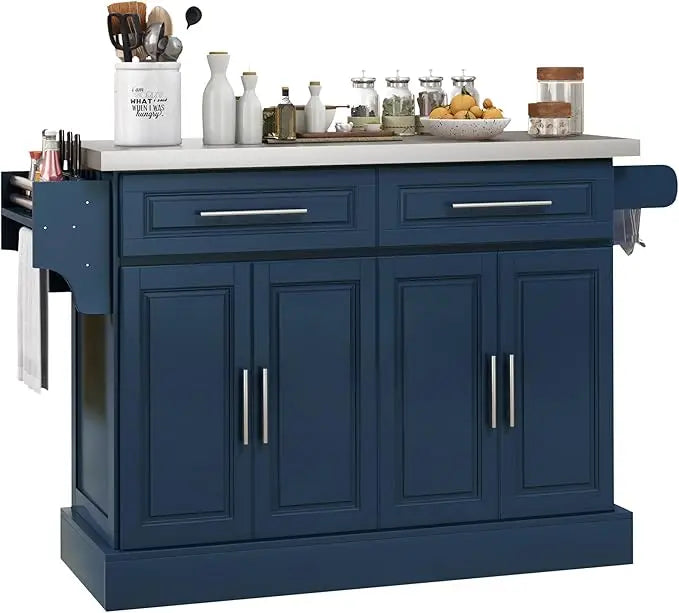 Rolling Kitchen Island Cart with Wheels and Stainless Steel Top