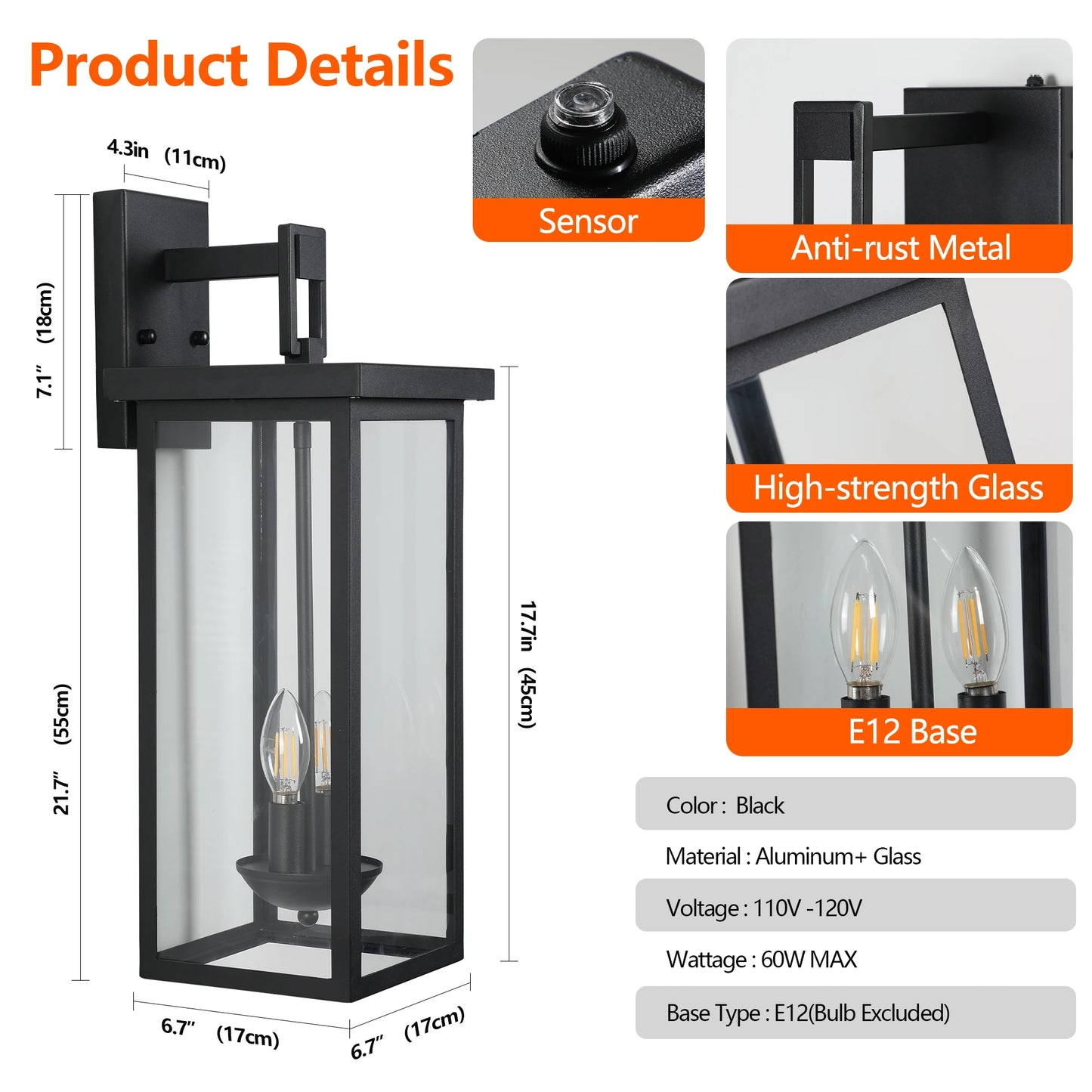 ARLGSITE Outdoor Wall Lantern With Dusk To Dawn Sensor And Clear Glass