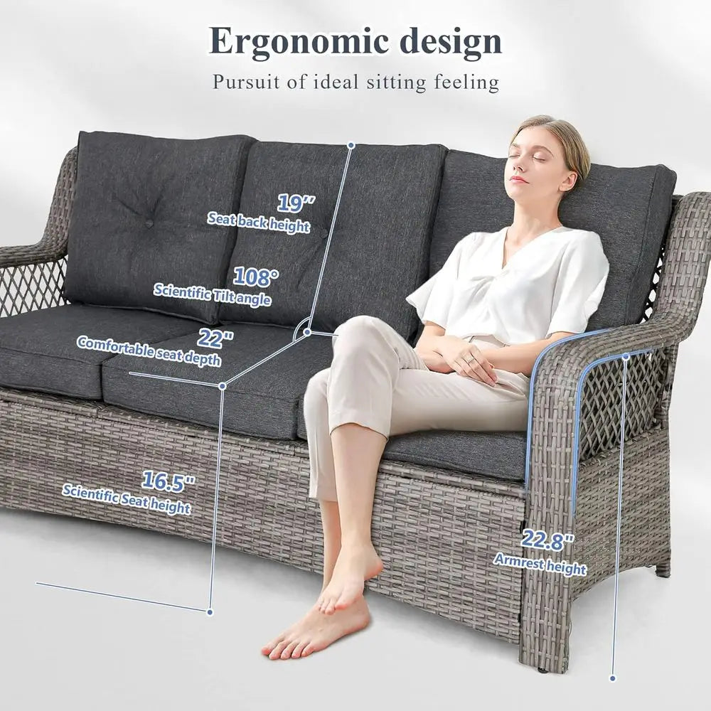 Outdoor 6 Piece Wicker Patio Furniture Set With Sectional