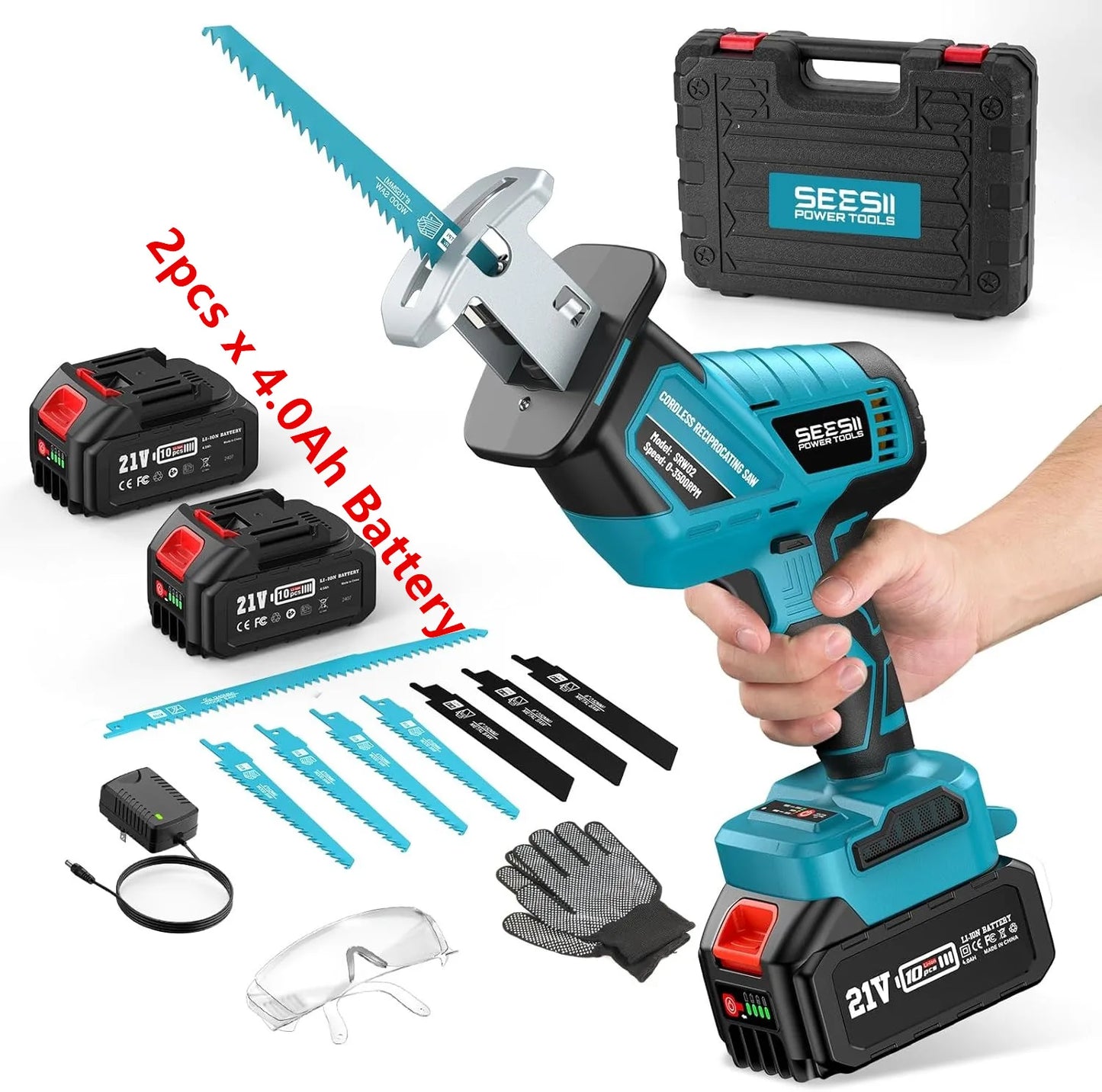 Seesii Cordless Reciprocating Saw Brushless with Batteries and Blades