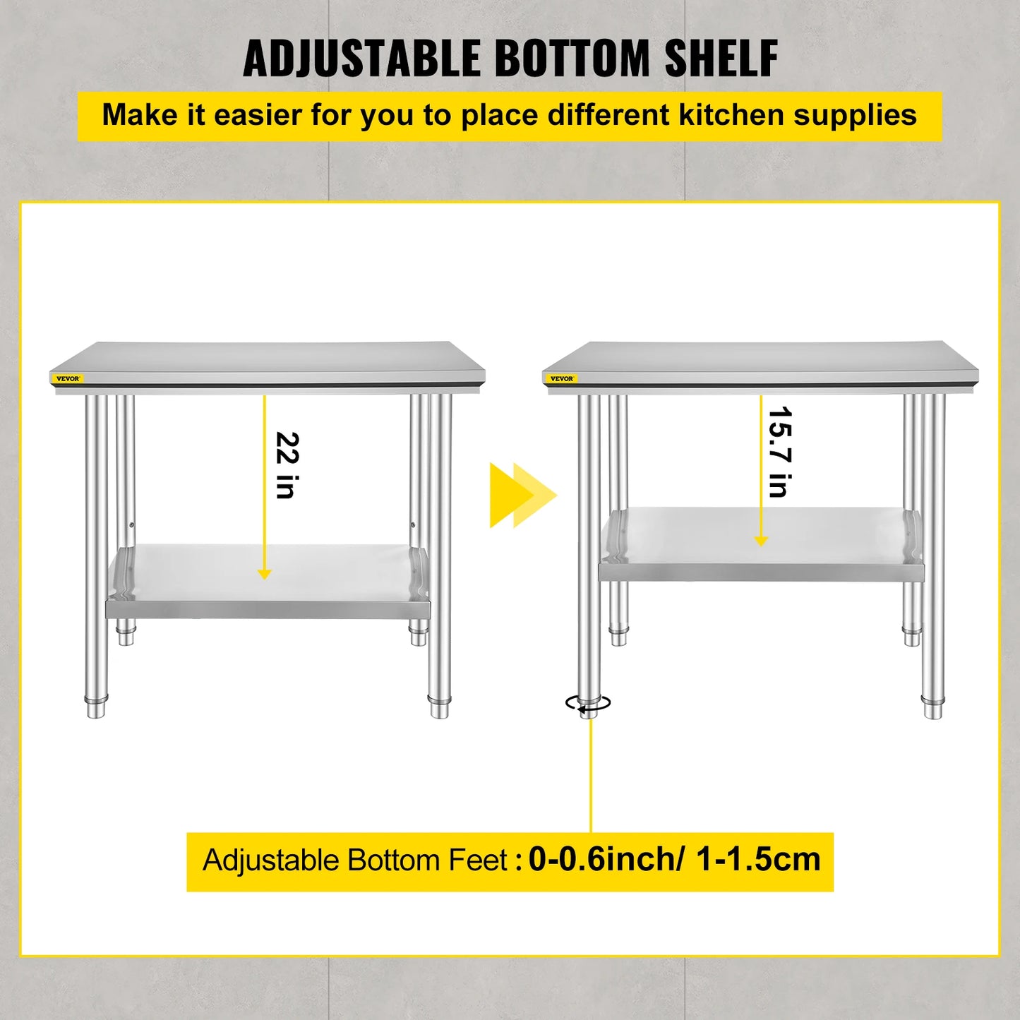 Commercial Kitchen Work Bench Stainless Steel Table With Undershelf
