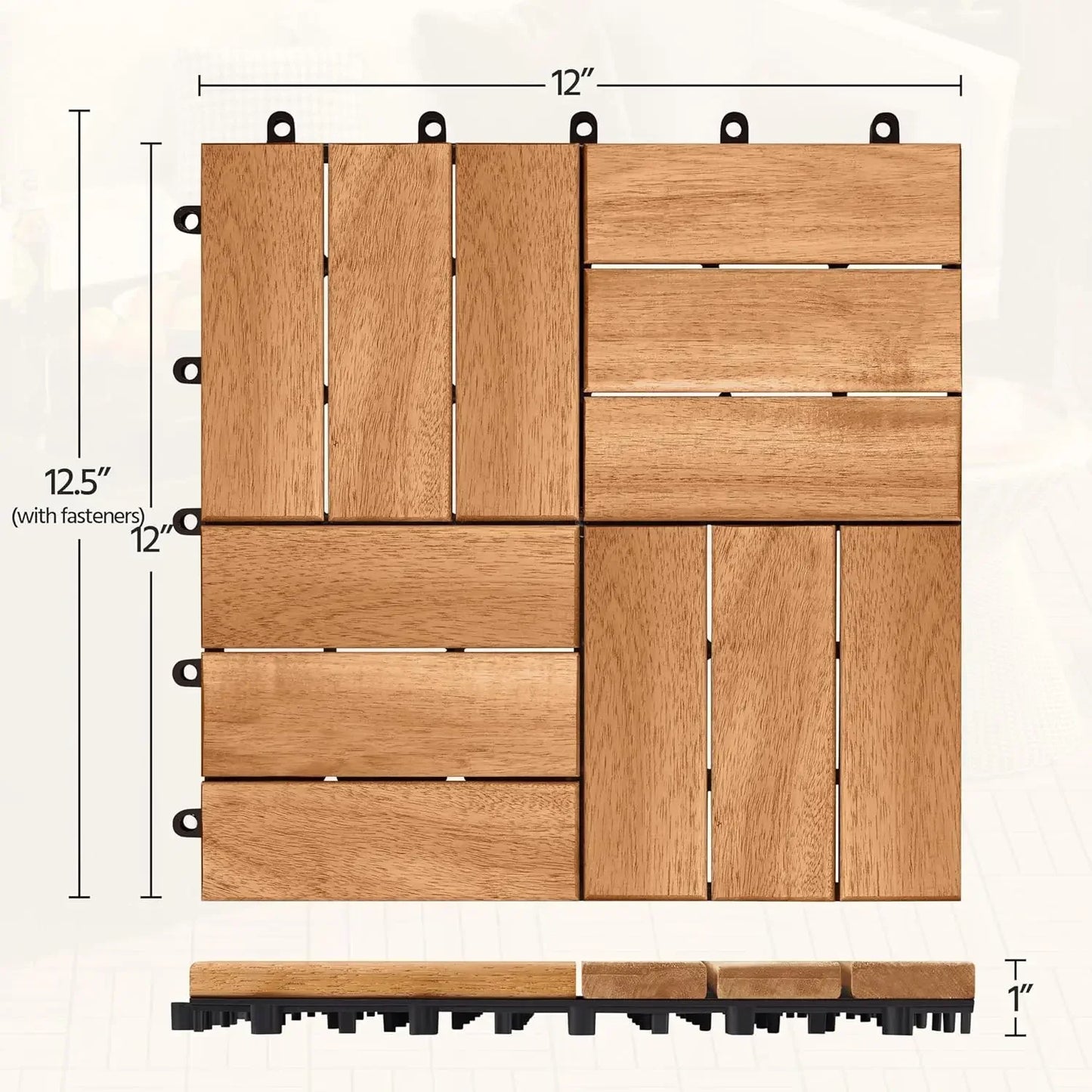 XMSJ Acacia Hardwood Interlocking Deck Tiles Waterproof