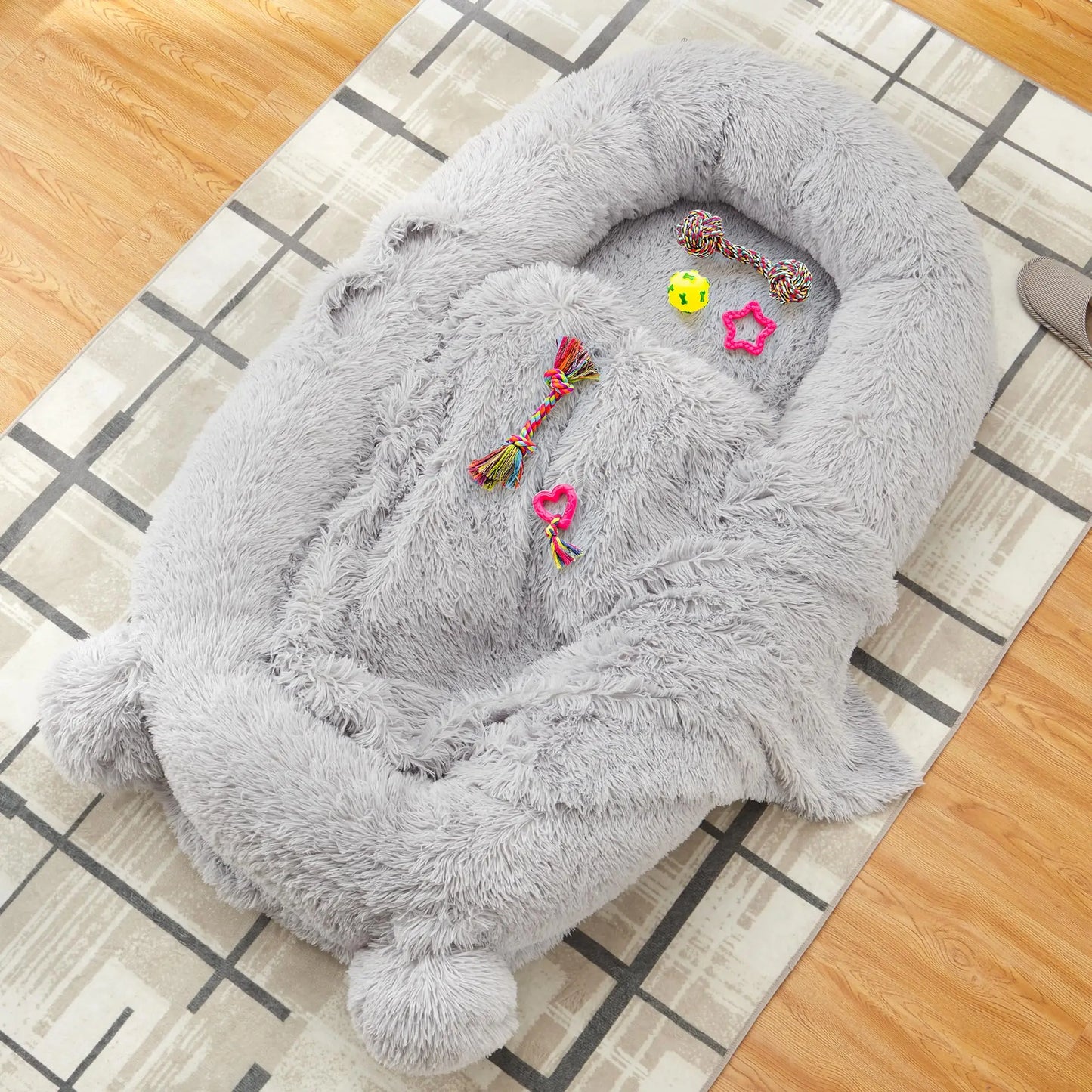 HiMISSCN Human Dog Bed With Removable Cover Pockets And Blanket