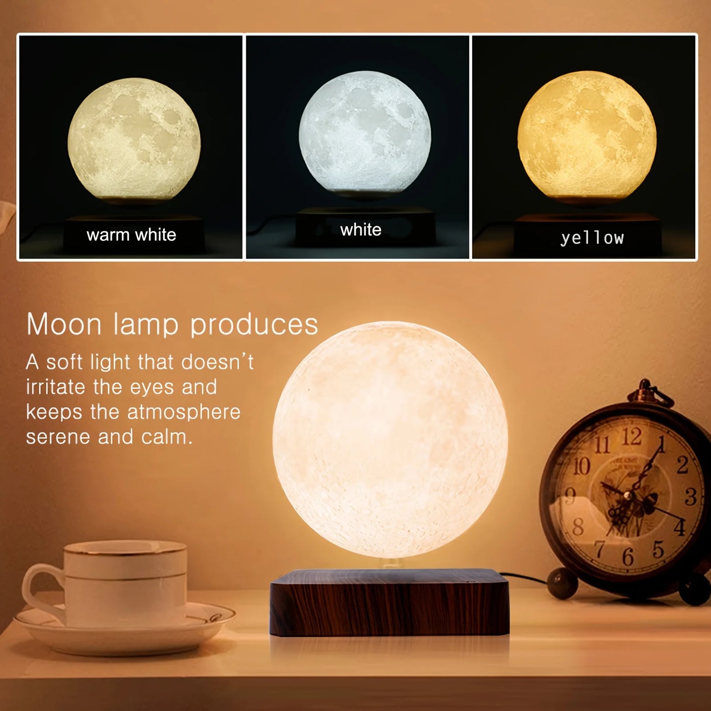 Mexllex Magnetic Floating Moon Lamp With Wooden Base LED Light