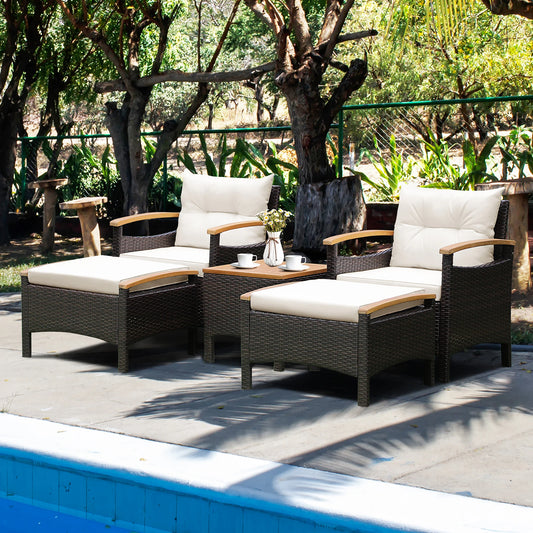 HOMASIS Patio Rattan Furniture Set With Cushioned Sofa Ottomans Table