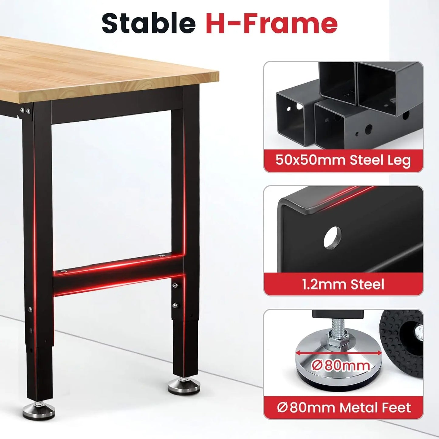 Heavy Duty Rubberwood Workbench for Garage and Woodworking Shop