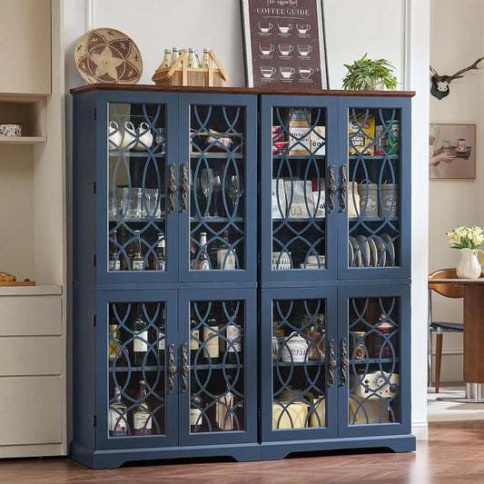 HUANZHUANG Set of 2 Wood Pantry Cabinets With Glass Doors