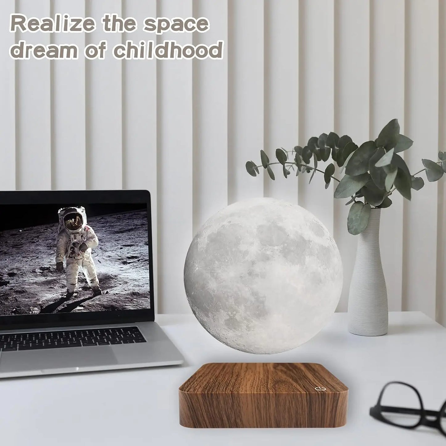 Mexllex Magnetic Floating Moon Lamp With Wooden Base LED Light