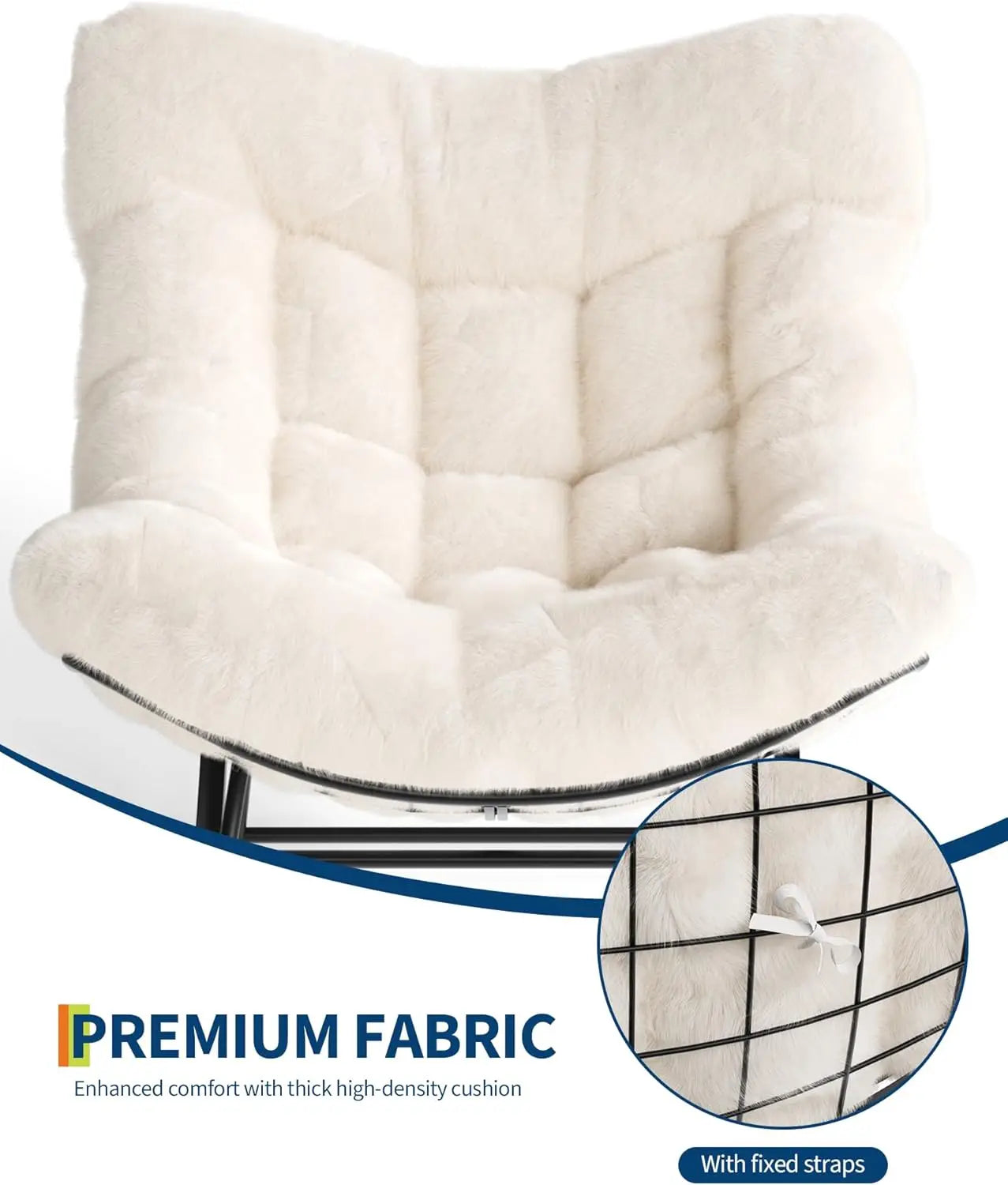 Outdoor Oversized Papasan Rocking Chair with Footrest, Patio Lounge Chair Rattan Egg Rocker for Balcony Backyard Porch Bedroom
