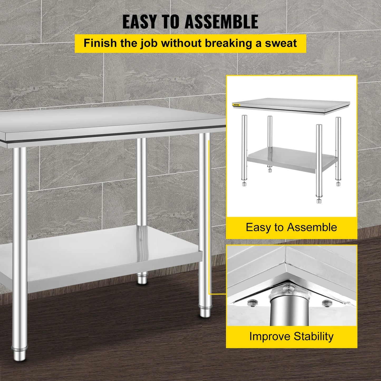 Commercial Kitchen Work Bench Stainless Steel Table With Undershelf