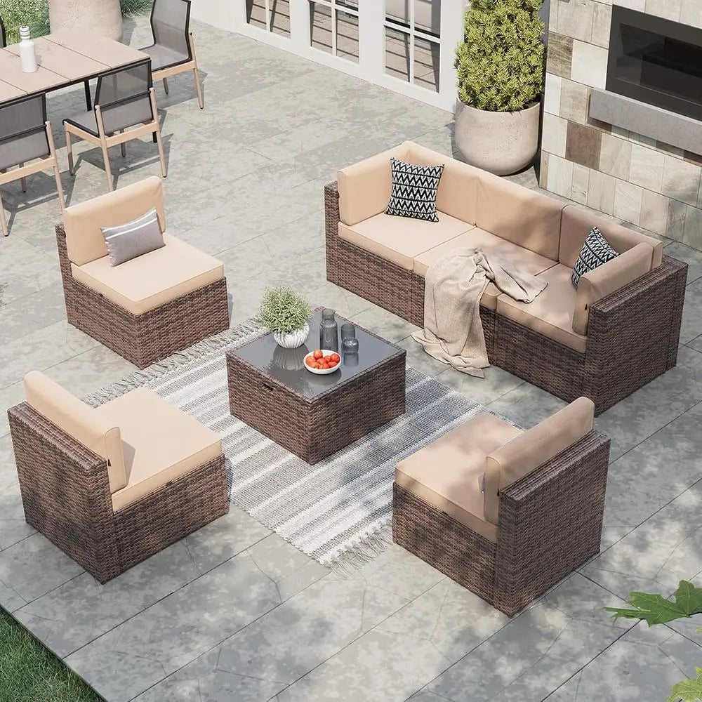 All-Weather Wicker Patio Furniture Set With Storage Coffee Table