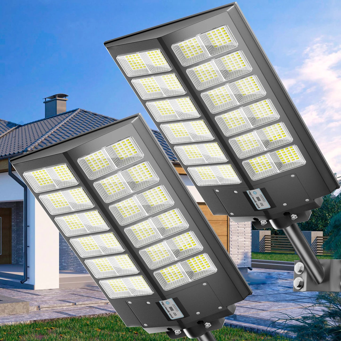 Two Pack 5000W Solar Street Lights Outdoor With Motion Sensor Remote