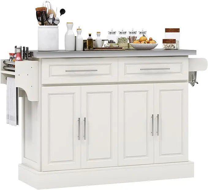 Rolling Kitchen Island Cart with Wheels and Stainless Steel Top